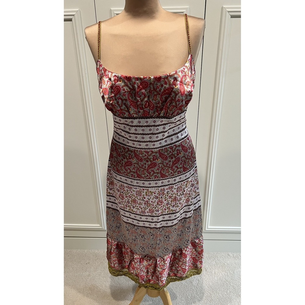 Vtg A.B.S. Allen Schwartz Y2K Midi Dress Milkmaid Cottagecore Empire Waist Satin
